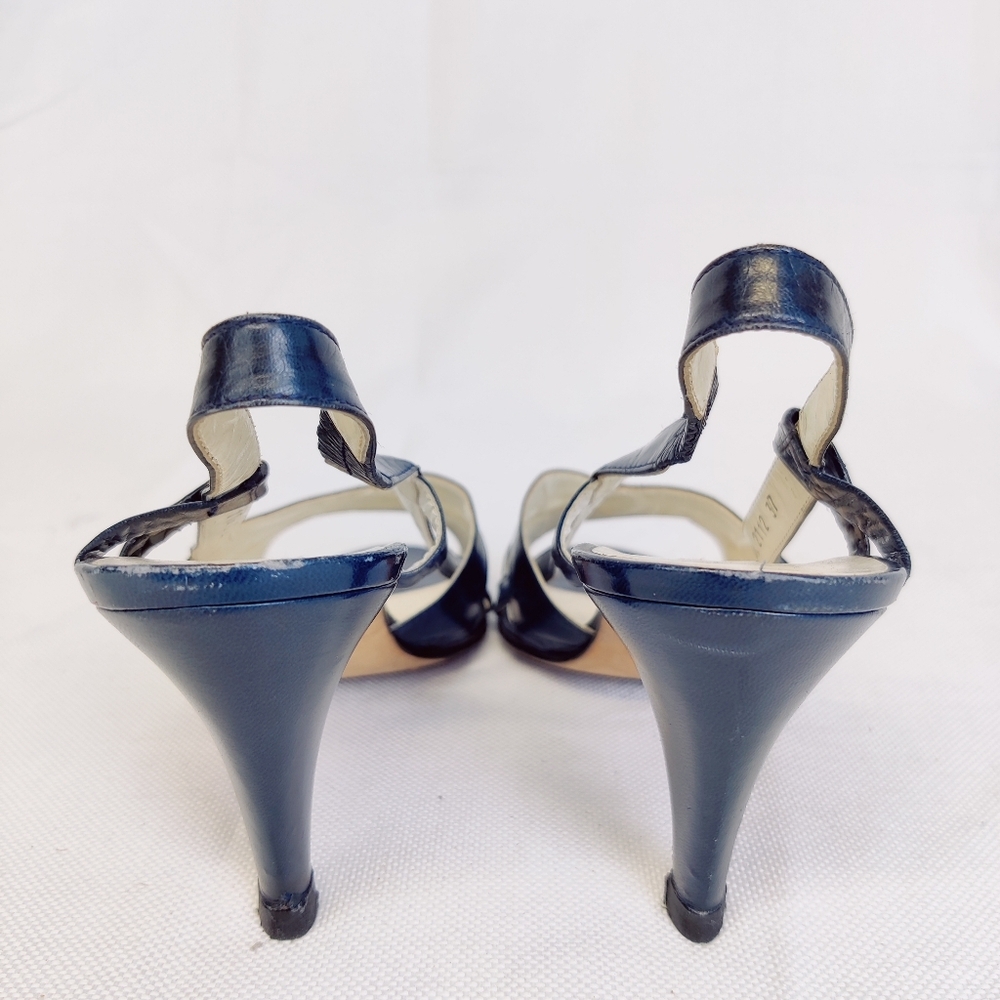 Gucci Blue Snakeskin Slingback Heels Size 37 Vintage 70s–80s Sandals Made Italy - Picture 6 of 15